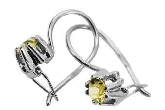 Argent sterling 925 14k 583 Yellow Peridot des boucles d'oreilles vec053s Russe Soviétique URSS Artisanat vintage Art Deco style